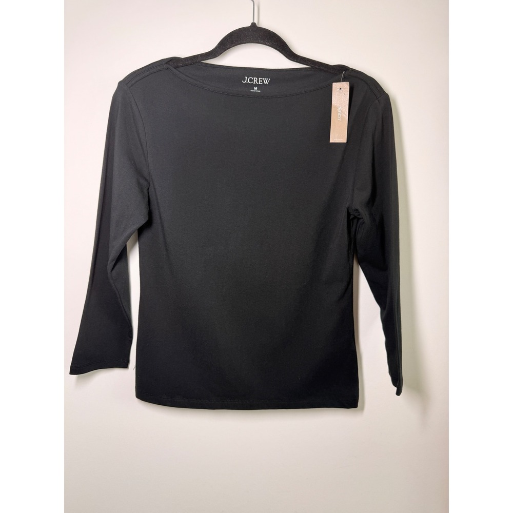 J.Crew Boatneck Top Women M Black NWT Cotton Blend Long Sleeve CS820